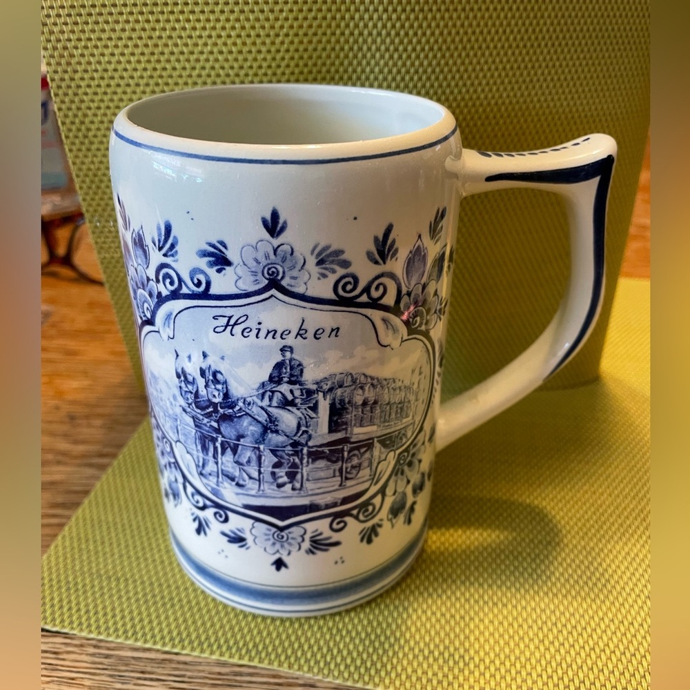 Heineken Blue and White Ceramic Beer Mug